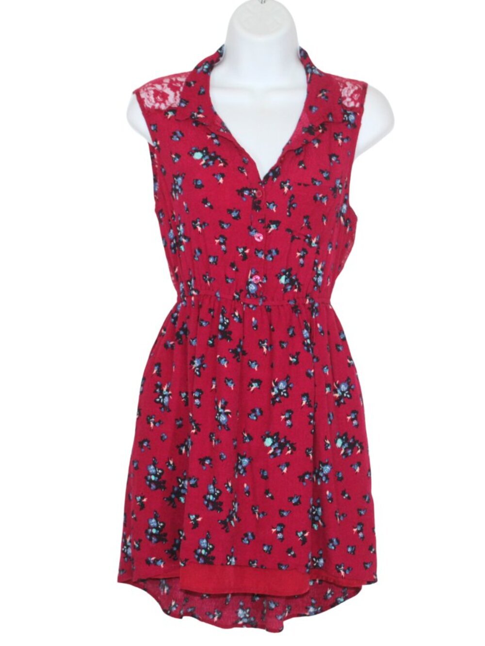 2010's Roxy women's dress size M pink floral mini button up fit and flare lace